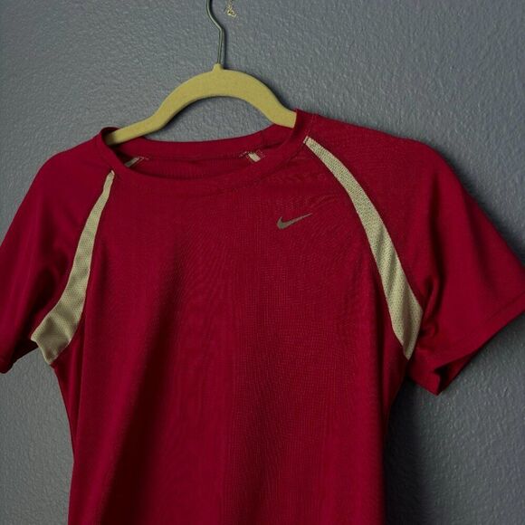 Women's Nike Dri-Fit Running Shirt Short Sleeve Tee Pink White Stripe Small GUC - Picture 2 of 6